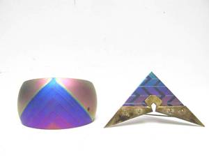 lot 50 image: Great Looking Sterling Silver Brooch & Cuff Bracelet wRainbow Anodized Finish