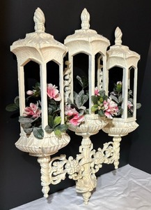 lot 28 image: Vintage Triple Lantern Wall Pocket Planters MCM