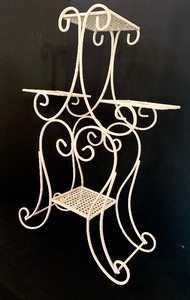 lot 36 image: Vintage Whimsical Four Tiered Wrought Iron Four Shelf Plant  Decor Stand