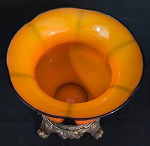 lot 6 image: Vintage Austrian Vase on Brass Base by Dagobert Peche Loetz