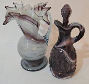 lot 123 image: Vintage Murano Pitcher plus Vintage Slag Glass Cruet