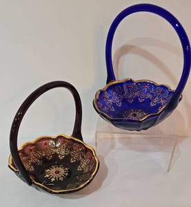 lot 125 image: Lovely Pair of Vintage Jeweled Glass Baskets
