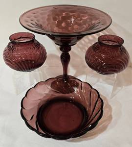 lot 144 image: Diamond Optic Glass Amethyst Compote & More