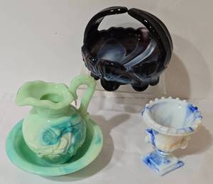 lot 149 image: Fun and Varied Slag Glass Grouping