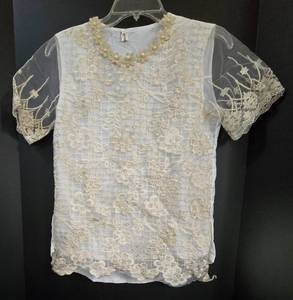 lot 154 image: Lovely Lace and Faux Pearl Lined Blouse Plus Rhinestone Studded Handbag