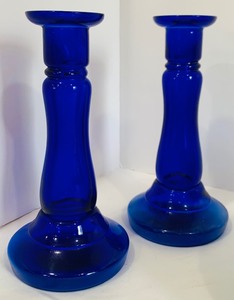 lot 109 image: Variety Deep Blue Vases, Candlesticks and Speckle Glaze Drip Vase