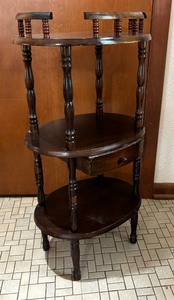 lot 177 image: Vintage Three Tiered Accent Table with Drawer  Vintage Three Tiered Telephone Table