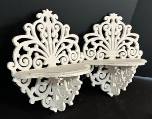 lot 183 image: Pair of Vintage Decorative White Wall Shelves