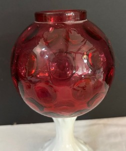 lot 121D image: Fenton Cranberry Coin Dot Vase with Milk Glass Stem