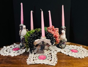 lot 200 image: Vintage Dove Candleholders with Pink Candles with Beautiful Base