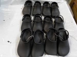 lot 61 image: 6 pair New Size 322 Black Clogs...
