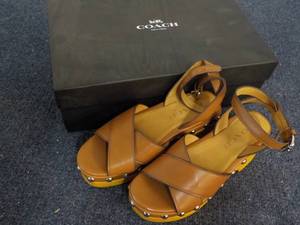 lot 74 image: Coach Astor Semi Matte Calf Saddle Sandals size 5 NEW