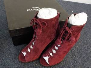 lot 79 image: Coach Lena Lux Suede Burgundy Shoes size 5.5M NEW