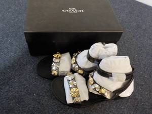 lot 80 image: Coach size 6.5M Eleanor Mirror Metallic Gun Metal Sandals