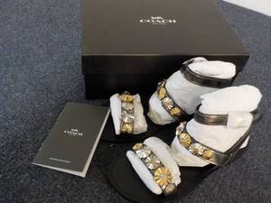 lot 85 image: Coach Eleanor Mirror Metallic Gun Metal Sandals size 7.5 NEW
