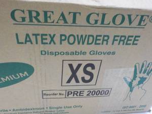 lot 166 image: 1000 Great Glove Latex Powder Free Disposable Gloves size XS