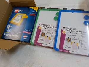 lot 171 image: Magnetic Dry Erase Boards and Avery Shipping Labels