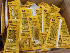 lot 201 image: 2 boxes 200 ct Mild Picante Sauce...