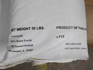 lot 207 image: 55 lb. Bags Thai Jasmine Rice Best By 01242024
