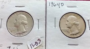 (2) 90% Silver Washington Quarters