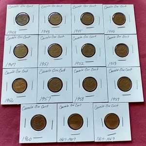 (15) Vintage Canadian Pennies - Mostly 40s & 50s