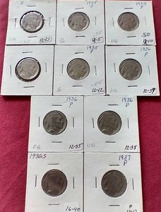 (10) Buffalo Nickels