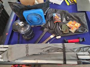 lot 3 image: Cot and assorted camping Gear