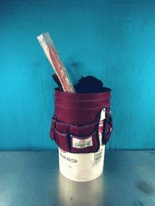 Job Boss and Bucket of Tools Hammer, Crow Bar, Clamps, Level, Etc.
