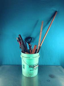 Bucket of Tools 1 18 Open End Wrench, Tire Iron, Etc.
