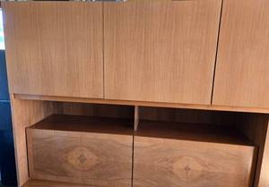 lot 6 image: Mid Century Style Teak Veneer Wall Unit Secretary Cabinet