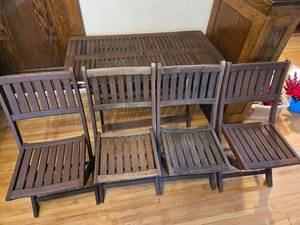 lot 2A image: OUTDOOR FOLDING WOODEN TABLE AND 4 CHAIRS
