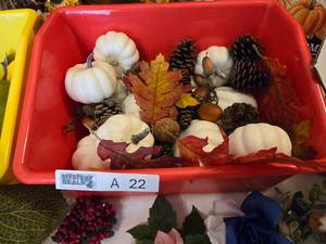 lot 22A image: 2 FALL WREATHS FLOWERS FRUIT PINE CONES