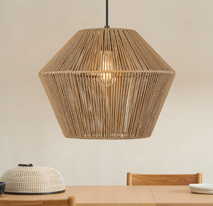 lot 308 image: ELYONA Large Woven Pendant Light, 16.5 Modern Boho Chandelier Handwoven Rattan Basket Pendant Light Fixture