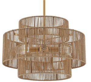 lot 19 image: Elyccupa Boho Hand Woven Rattan Chandelier 3 Round Adjustable 4-Light Large Pendant