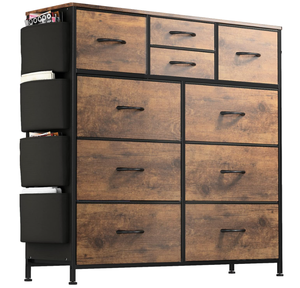 lot 66 image: Lulive Dresser for Bedroom with 10 Drawers, Chest of Drawers with Side Pockets and Hooks