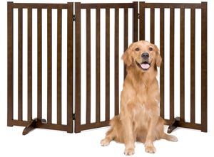 lot 135 image: Extra Tall Freestanding Pet Gate, Solid Wood Folding Safety Fence Wooden Dog Gate