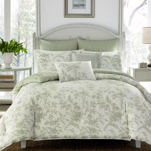 lot 203 image: 7PCS FullQueen Laura Ashley Home Green Floral Cotton FullQueen Comforter Set