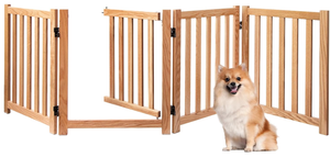 lot 226 image: Axeman 4 Panels Freestanding Dog Gate Solid Oak Wood Wooden Pet Gate with Door Walk Through