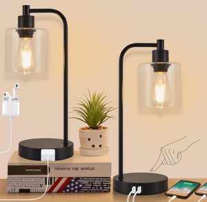 lot 239 image: 2PCS Modern Table Lamp, Touch Lamp with USB Charging Port and Outlet