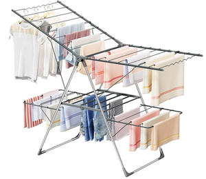 lot 243 image: Bigzzia Clothes Drying Rack Foldable, 2-Level Large Laundry Drying Rack Collapsible