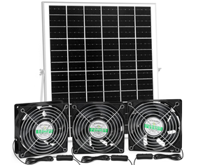 lot 297 image: Solar 3 Fan Kit for Intake or Exhaust air, 25W Solar Panel Powered Fan for Chicken Coop