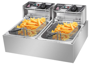 lot 411 image: Zokop EH82 5000W MAX 110V 12.7QT12L Stainless Steel Double Cylinder Electric Fryer