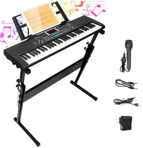 lot 471 image: 61 Keys Keyboard Piano with Piano Stand,Height Adjustable Full Size Electric Piano Keyboard with Microphone