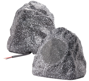 lot 497 image: 2PCS Theater Solutions 2R4G Outdoor Granite Rock Speaker Set for Deck Pool Spa Patio Garden