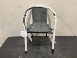 lot 14 image: 4PCS Flash Furniture Lila Gray Rattan Indoor-Outdoor Restaurant Stack Chair