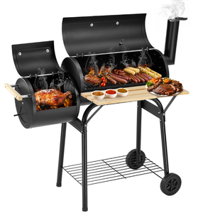 lot 82 image: Segmart Charcoal Grill with Offset Smoker & Side Table, Portable Outdoor Camping Barrel BBQ Oven with Wheels