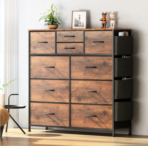 lot 83 image: GIKPAL 10 Drawer Dresser, Chest of Drawers for Bedroom Fabric Dressers with Side Pockets and Hooks