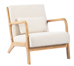 lot 152 image: Wide Modern Designed Linen Upholstered Accent Armchair with Solid Wood Frame and Pillow for Living Room