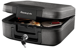lot 574 image: SentrySafe Dark Gray Fireproof and Waterproof Safe with Key Lock