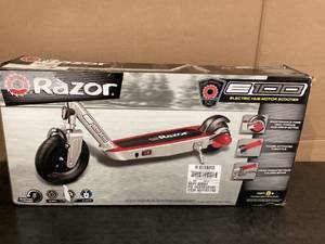 lot 561 image: Razor Black Label E100 Electric Scooter  SilverRed, up to 10 mph, 8 Pneumatic Front Tire